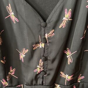 City Chic Black Midi Dress with Pink Dragonfly Design